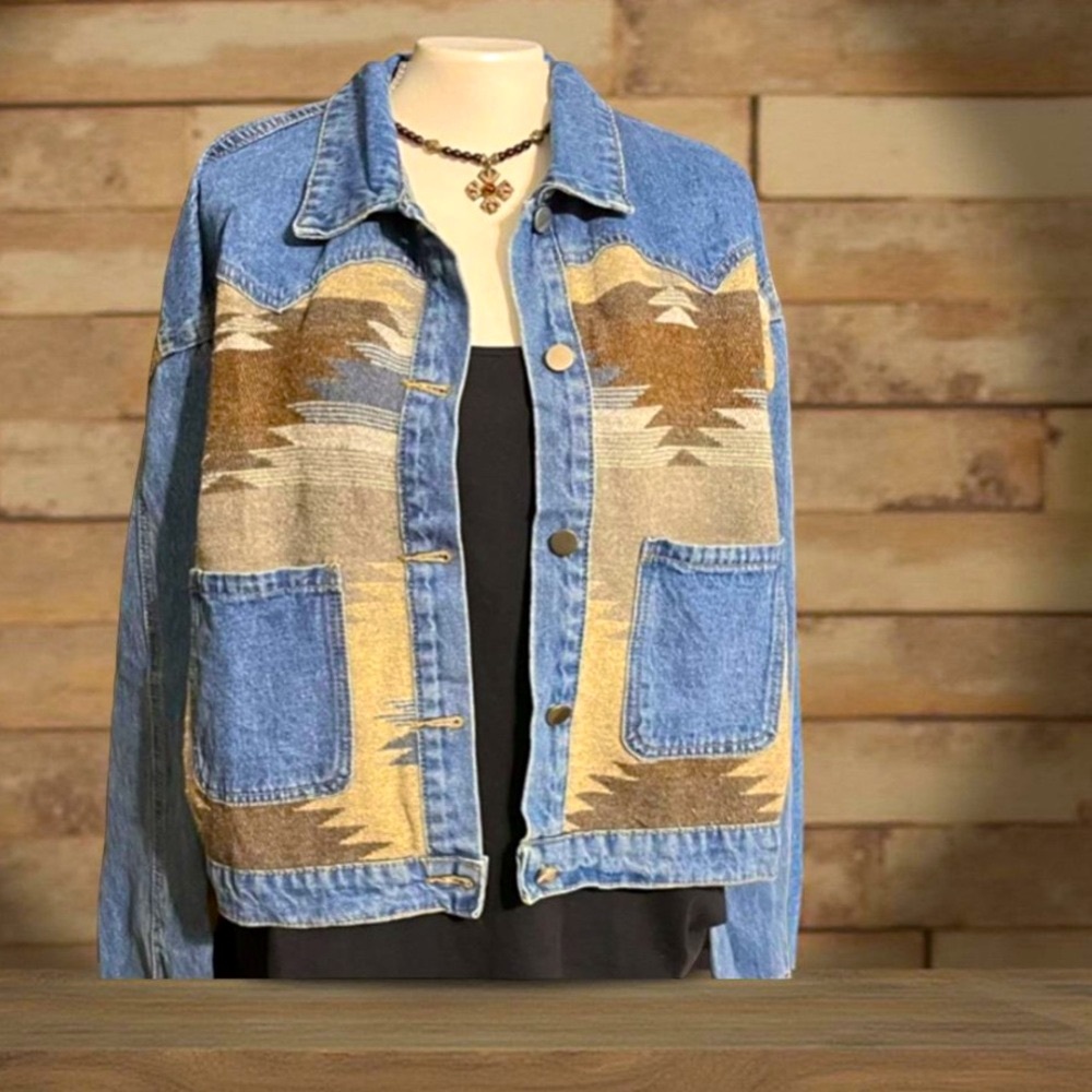 Denim jacket Aztec Pattern Jacket Aztec Patterned Design New Boutique